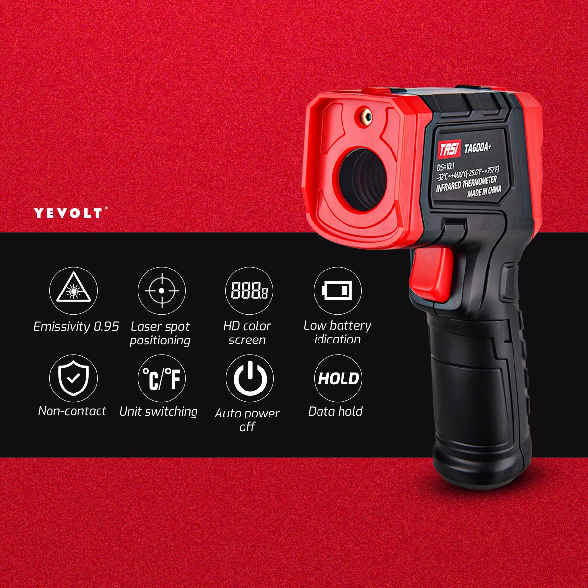 YEVOLT TA600+ Series Digital Infrared Thermometer Handheld Non Contact IR Laser Heat Temperature Gun Point HD Screen for Cooking 2