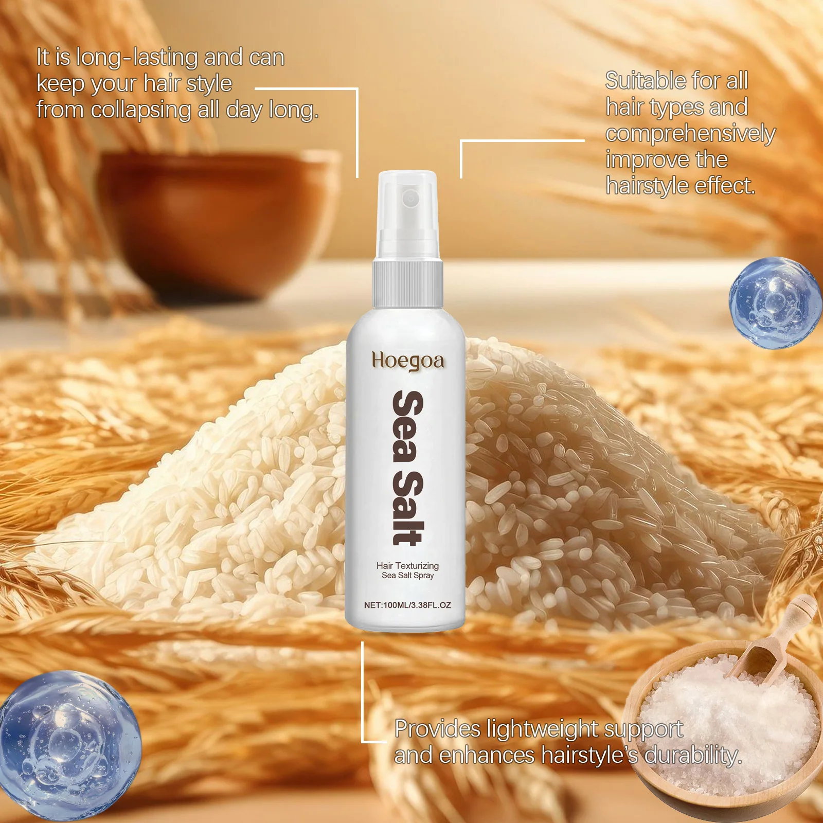 Sea Salt Hair Styling Spray Strong Holding Improve Thickness Moisturizing Curls Deeply Nourishing Professional Hair Shaping Oil