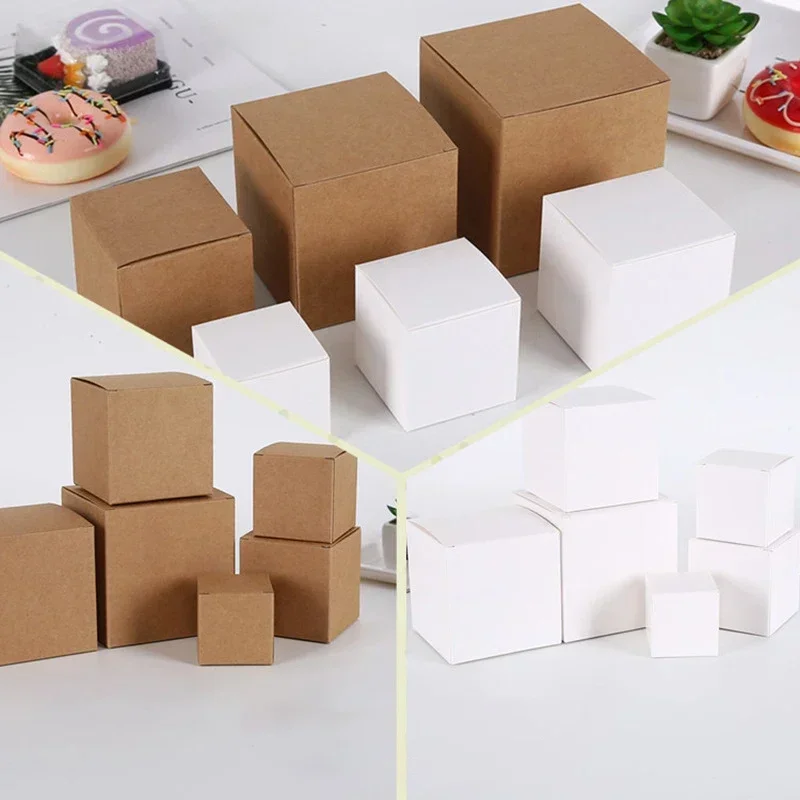 50 Stabile Kraftpapier-Boxen Im Set - Quadratische DIY-Geschenkverpackung Für Seifen, Kekse & Schmuck (7x7x7 Cm, Braun)