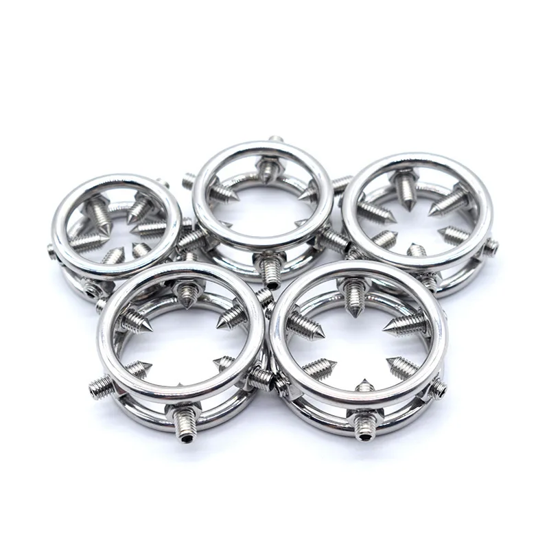 Penis cock ring stainless steel imitation ring metal penis ring with rivet lock cock male erection delay time bondage BDSM sex toy for man