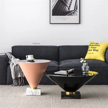 Modern Minimalist Metal Coffee Table Set For Living Room Furniture Creative Tea Table Nordic Light Luxury Round Glass Side Table 1