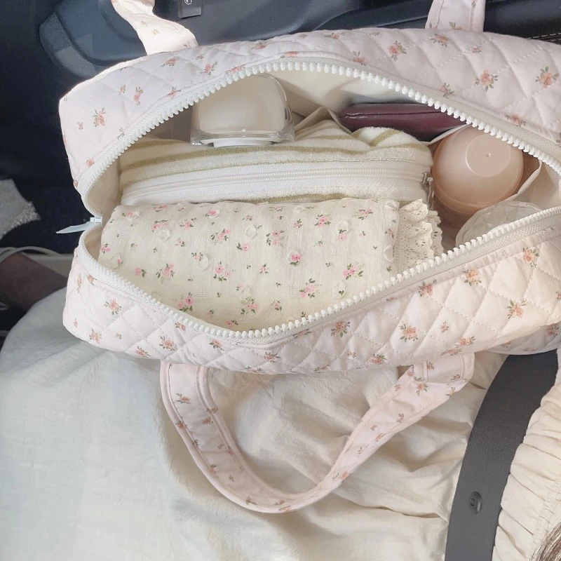 Korean Mommy Bag Pure Cotton Quilted Floral Portable Mother and Baby Bag Going Out Lightweight Multi-functional Diaper Bags