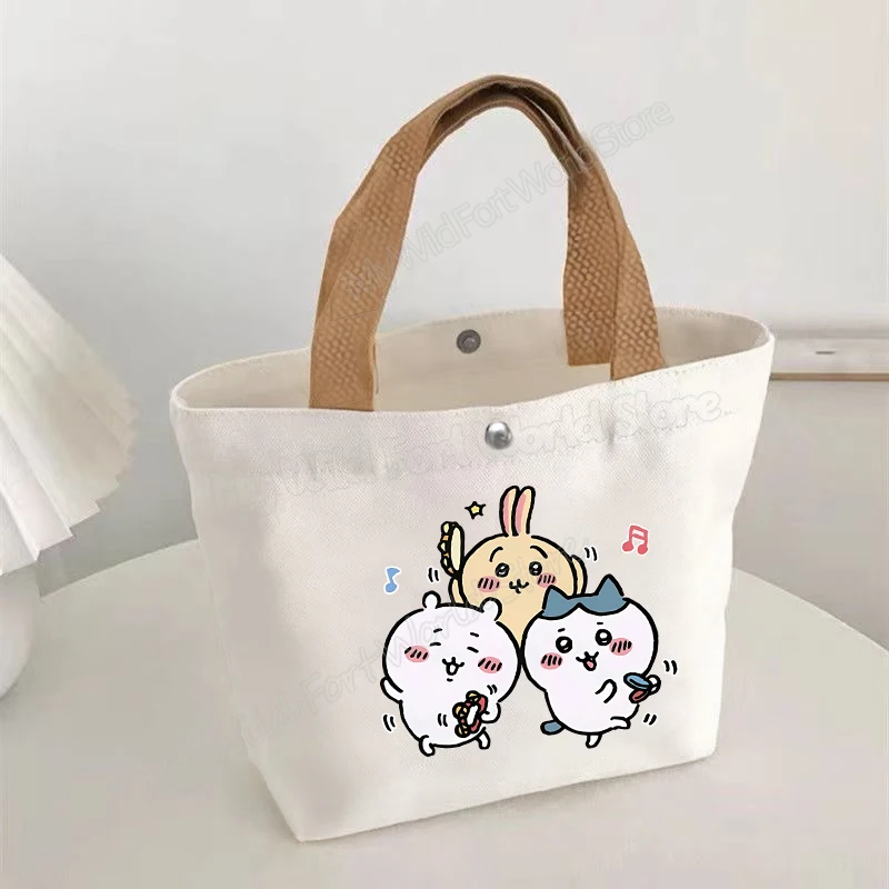 Cartoon Chiikawa Damen-Canvas-Handtasche Hachiware Usagi Tragbare Tragetaschen Niedlicher Aufdruck Kleine Tasche für Frauen und Mädchen Einkaufstasche