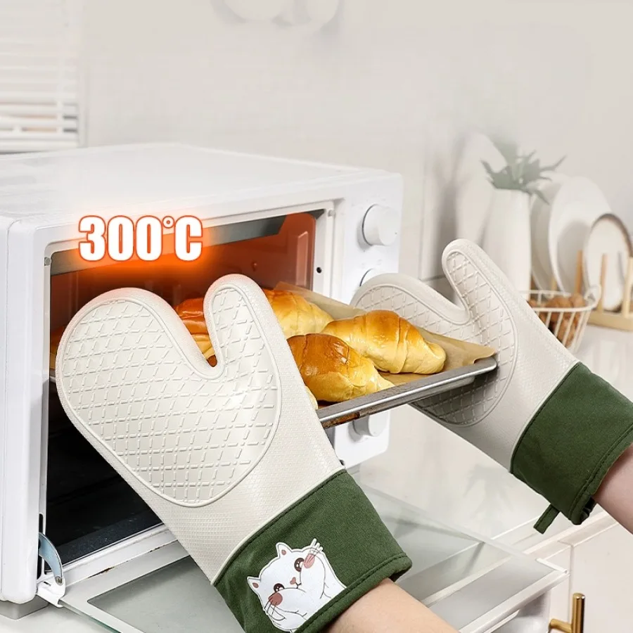 Microwave Gloves Heat Insulation Silicone Baking Gloves Oven Mitt Pot Holder Nonslip Grilling Pad Hand Clip for Kitchen