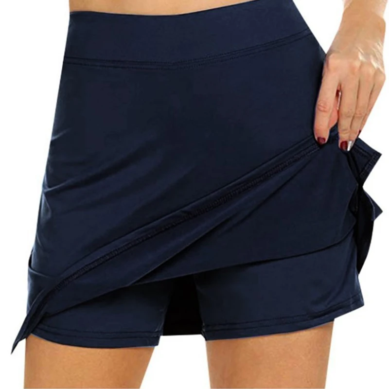 Women Sports Tennis Dance Fitness Quick Drying Solid Female Tennis Running Skort Skirt Active Athletic Yoga Fitness Skirts