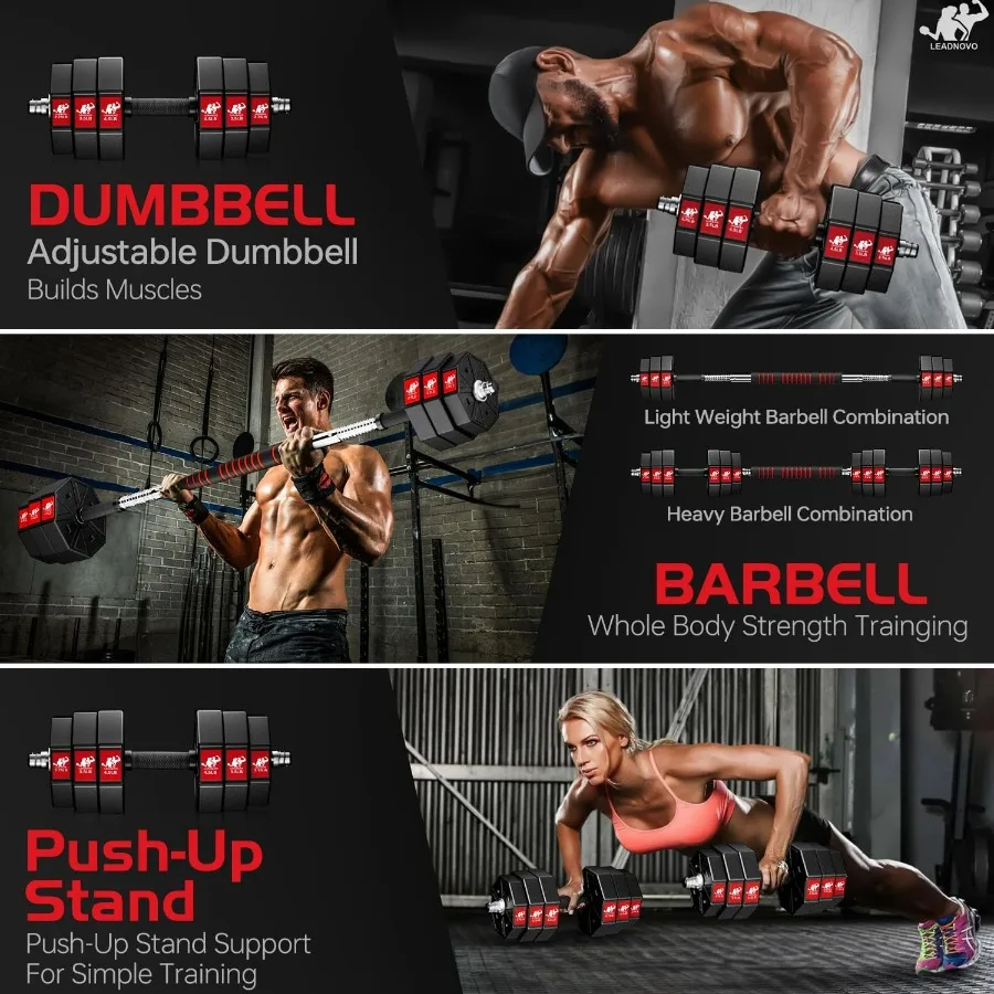 Adjustable Weights Dumbbells Set,66Lbs 3 in 1 Adjustable Weights Dumbbells Barbell Set, Home Fitness Weight Set Gym Workout Exer