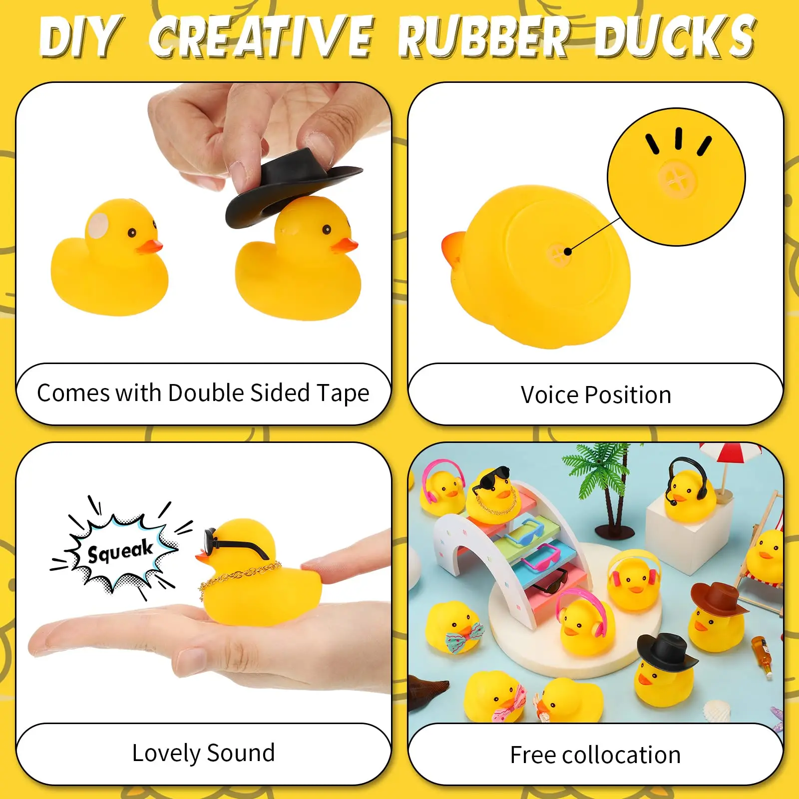 48 Pcs Rubber Duck Toy Bulk Yellow Duck Car Ornaments  for K Birthday Party Favors Decoration 3