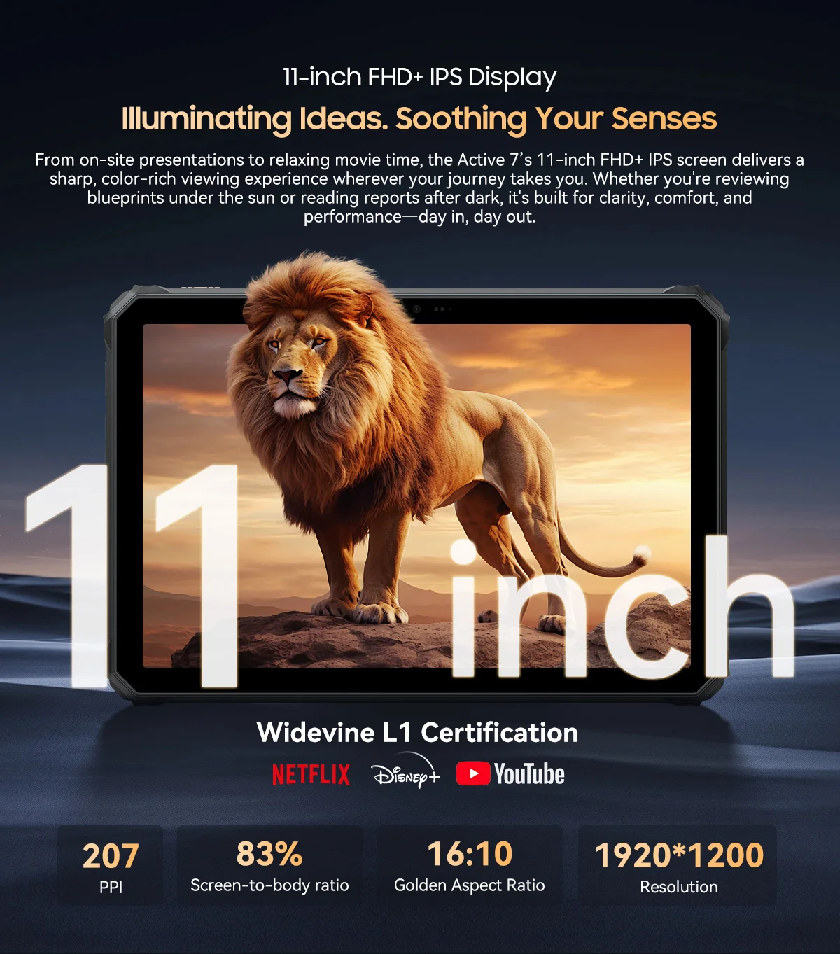 BlackView Active 7 [Ohne EU-Ladegerät] 11'' Robustes Tablet 24GB(8+16)+128GB Nachtversion IPS 120Hz 10000mAh 45W Android 15 NFC – Detail 19