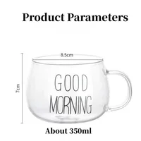 1pc Creative Glass Coffee Tea Cup 350ml Letter Printed Mug Drinks Dessert Breakfast Milk Cup Glass Mugs Handle Drinkware 5