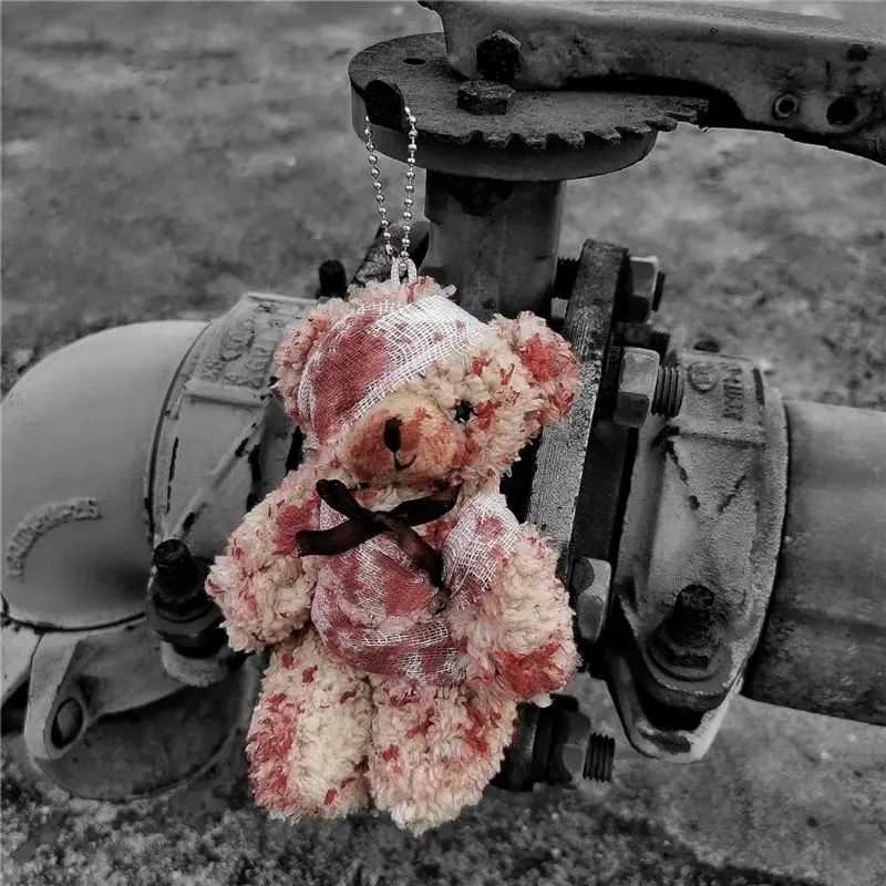 할로윈용 블러디 봉제 곰 펜던트, 열쇠 고리, 부상자 동물 곰, 인형, 열쇠 고리, 가방, 열쇠 고리