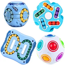 

4Pack Rotating Magic Bean Cube Double flip Handheld Puzzle Rings Stress Rainbow Ballfidget Spinners Toy for Boys Children Adults