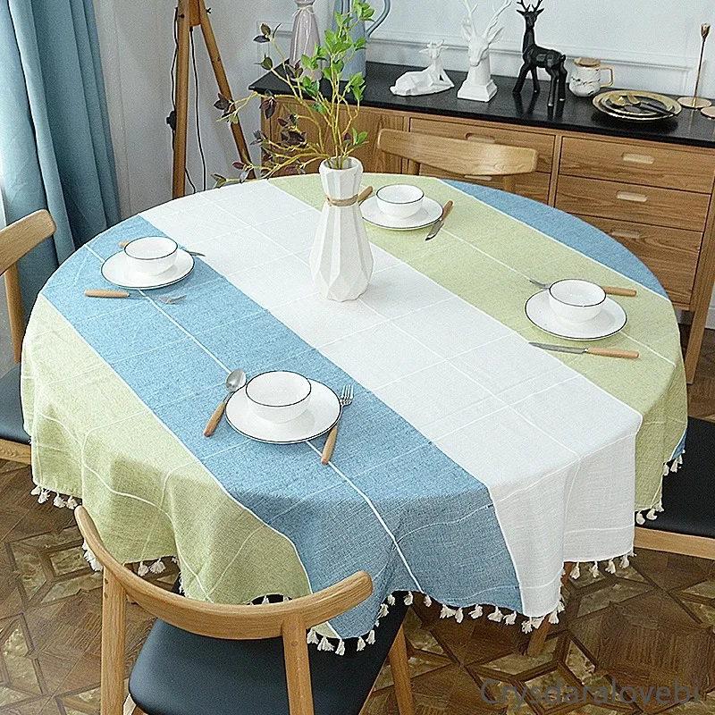 

Lattice Round Table Cloth Thicken Cotton Linen Table Cover Living Room Decoration Cover Towel Hotel Tablecloths