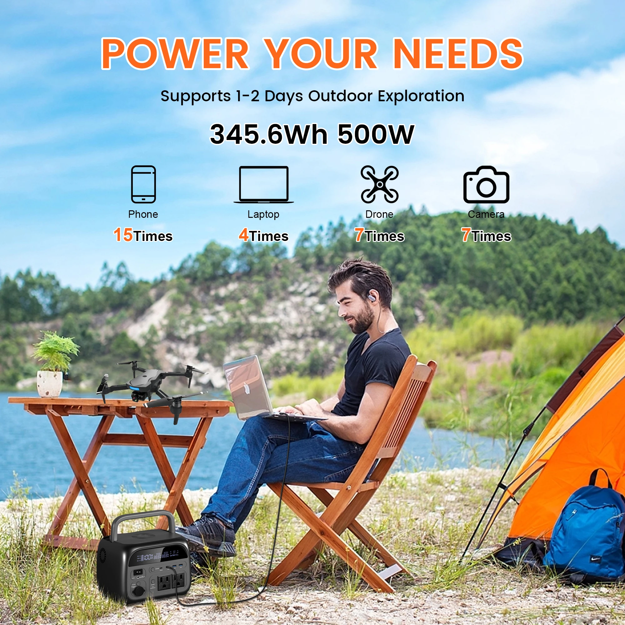500W Portable Power Station 345.6Wh 108000mAh Solar Generator LiFePo4 Battery 110V 220V Energy Storage Supply Camping Outdoor ﻿ 2