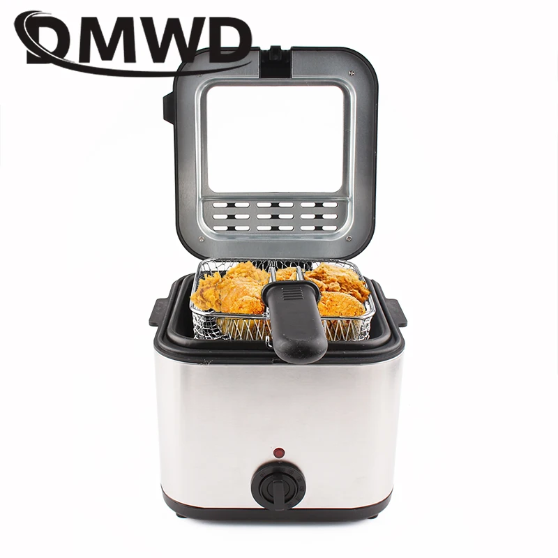2.5L Stainless Steel Single Tank Electric Deep Fryer Smokeless French Fries Chicken Frying Hot Pot Grill Mini Hotpot Oven EU US