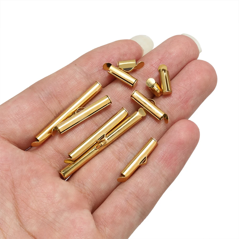 20 Stück, kein Verblassen, Schnallen, Rohre, Verbinder, Edelstahl, Gold, Crimp-Endkappen, Schieberverschluss für DIY-Armband, Schmuck, Halskette – Detail 5