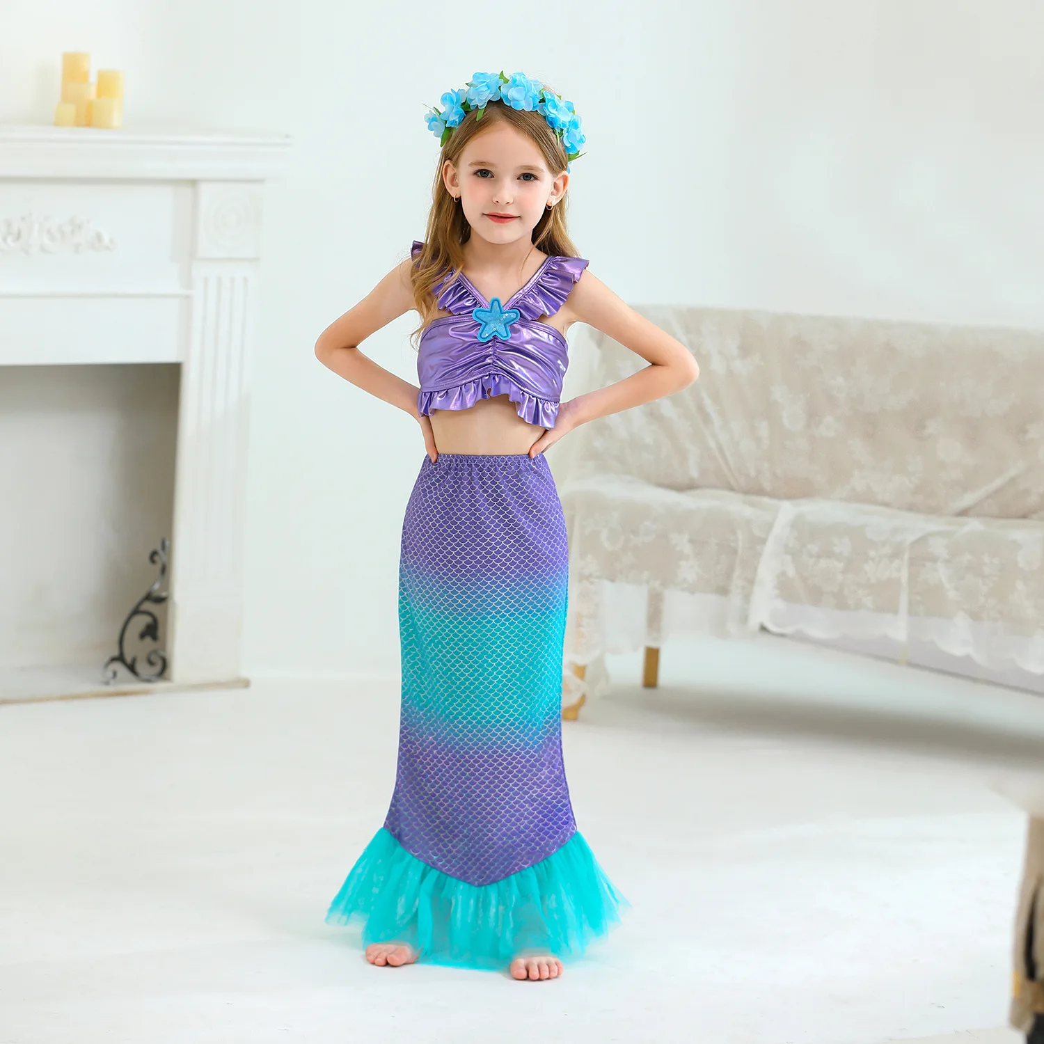 Purim Party Costumes for Baby Girls Princess Ariel Dress The Little Mermaid Cosplay Birthday Halloween Christmas Xms Gown 3