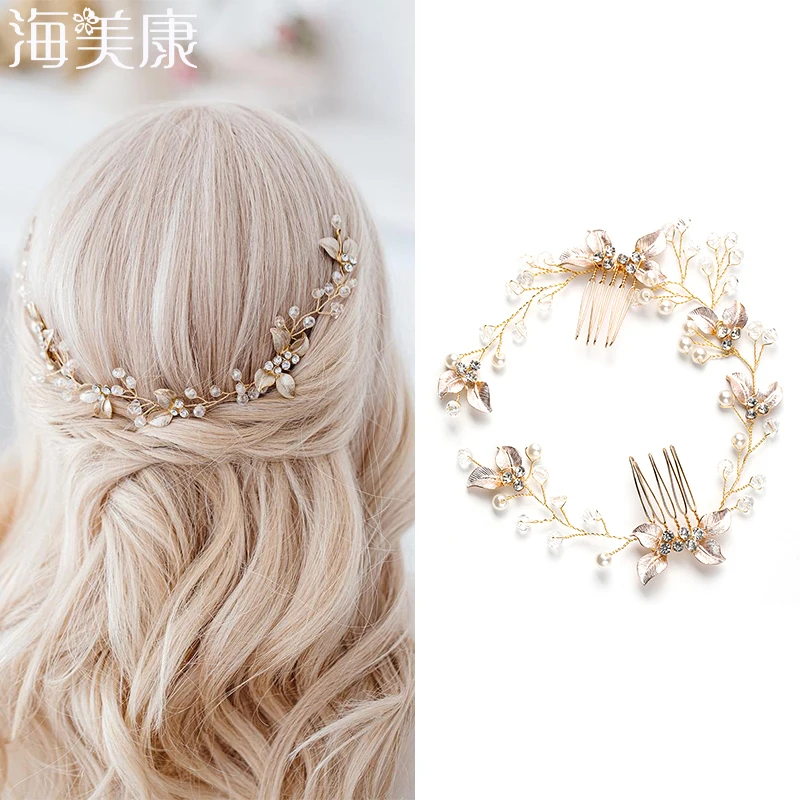 

Женская тиара-гребень с жемчугом и листьями