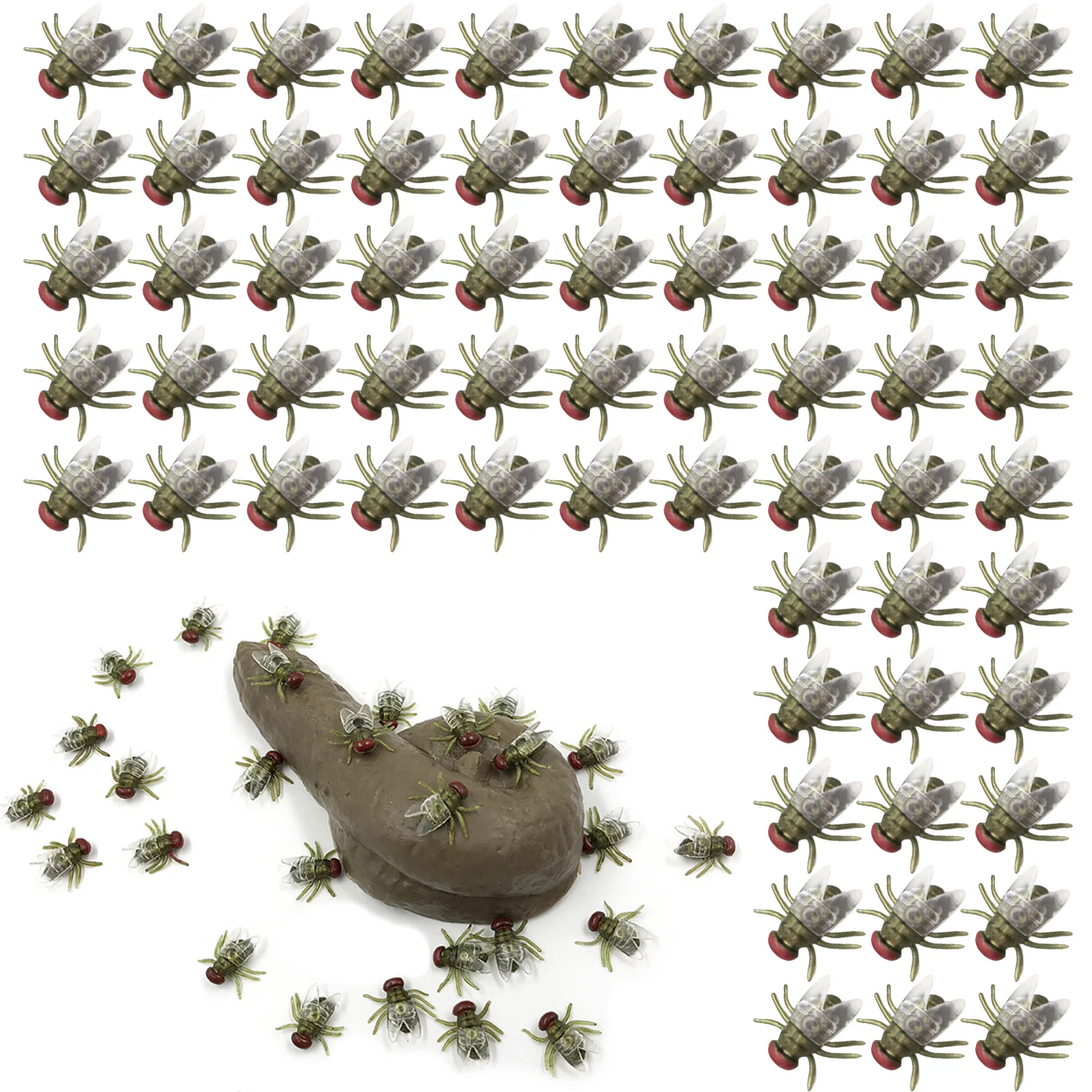 100pcs Mini Plastics Flies Simulated Flies Insect Halloween Prank Trick Fake Simulated Fly Joke Toys Prank Houseflies