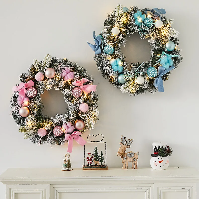 Christmas Wreaths for Front Door 11.8/15.7 Inch Christmas Wreath with Bow Ribbon Pink Christmas Door Wreath Christmas Decor
