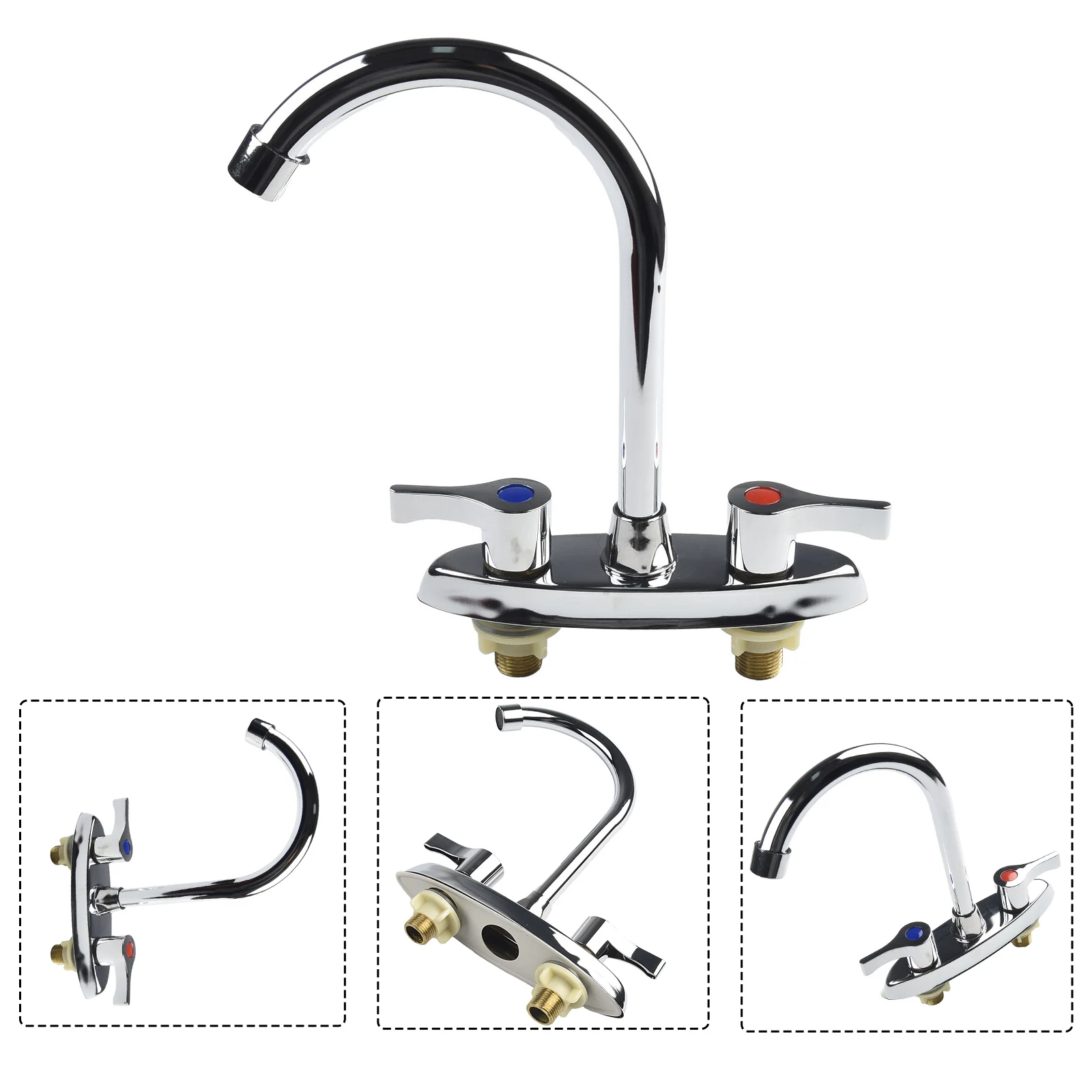 Description Picture 6 of itemBrass Double Handle Basin Faucet Double Hole Double Control Rotary Hot And Cold Mixer Tap Kitchen Bathroom Washbasin Faucet