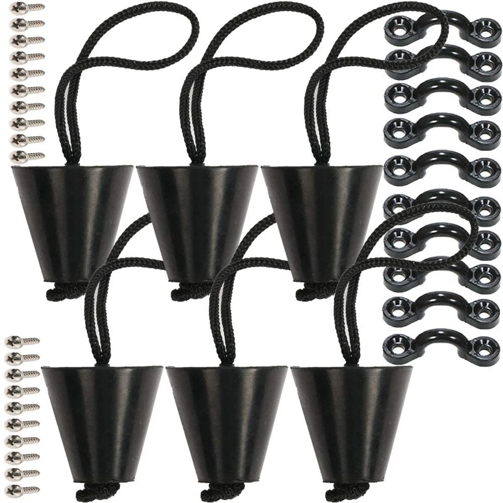 

6PCS Universal Kayak Scupper Plug Kit, Kayak Scupper Plugs Drain Holes Stopper Bung with Lanyard and 10 PCS Pad Eyes