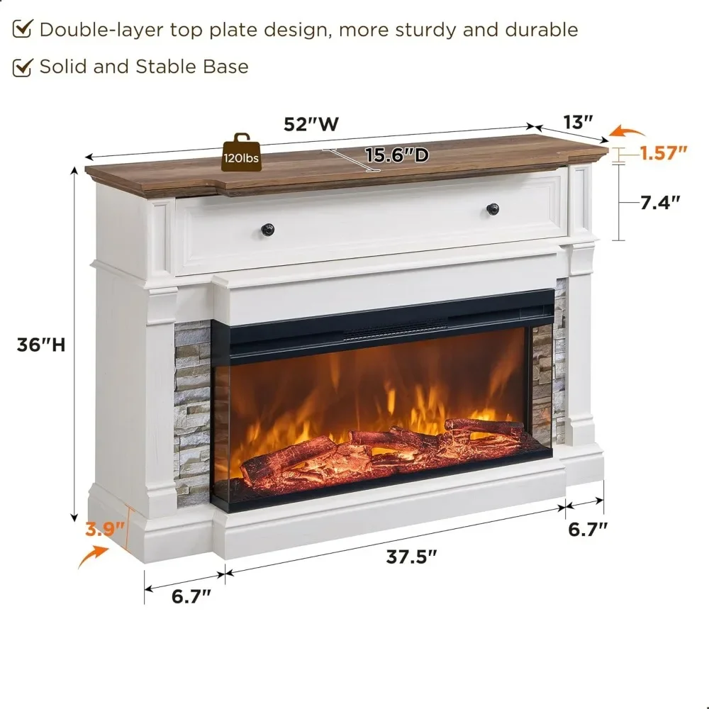 Electric Fireplace with Mantel, 3-Sided Glass Farmhouse TV Stand with Fireplace for TVs up to 65", 52" Media Center Console 6