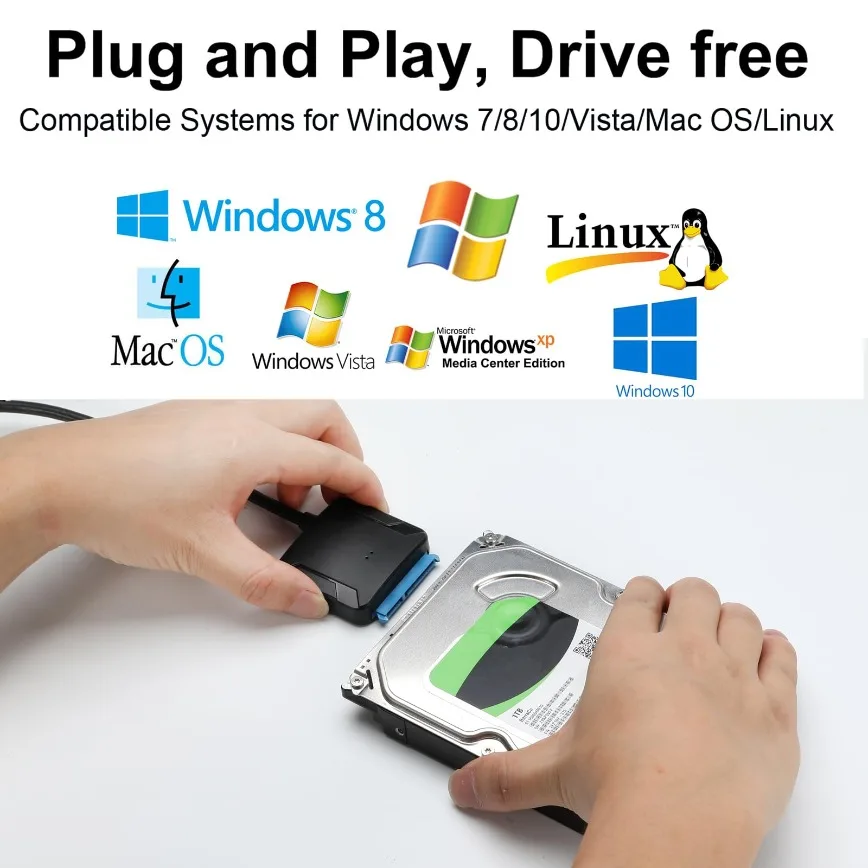 SATA to USB 3.0 Cable Adapter USB 3.0 to SATA External Hard Drive Converter With EU/US/UK Power Supply For 2.5