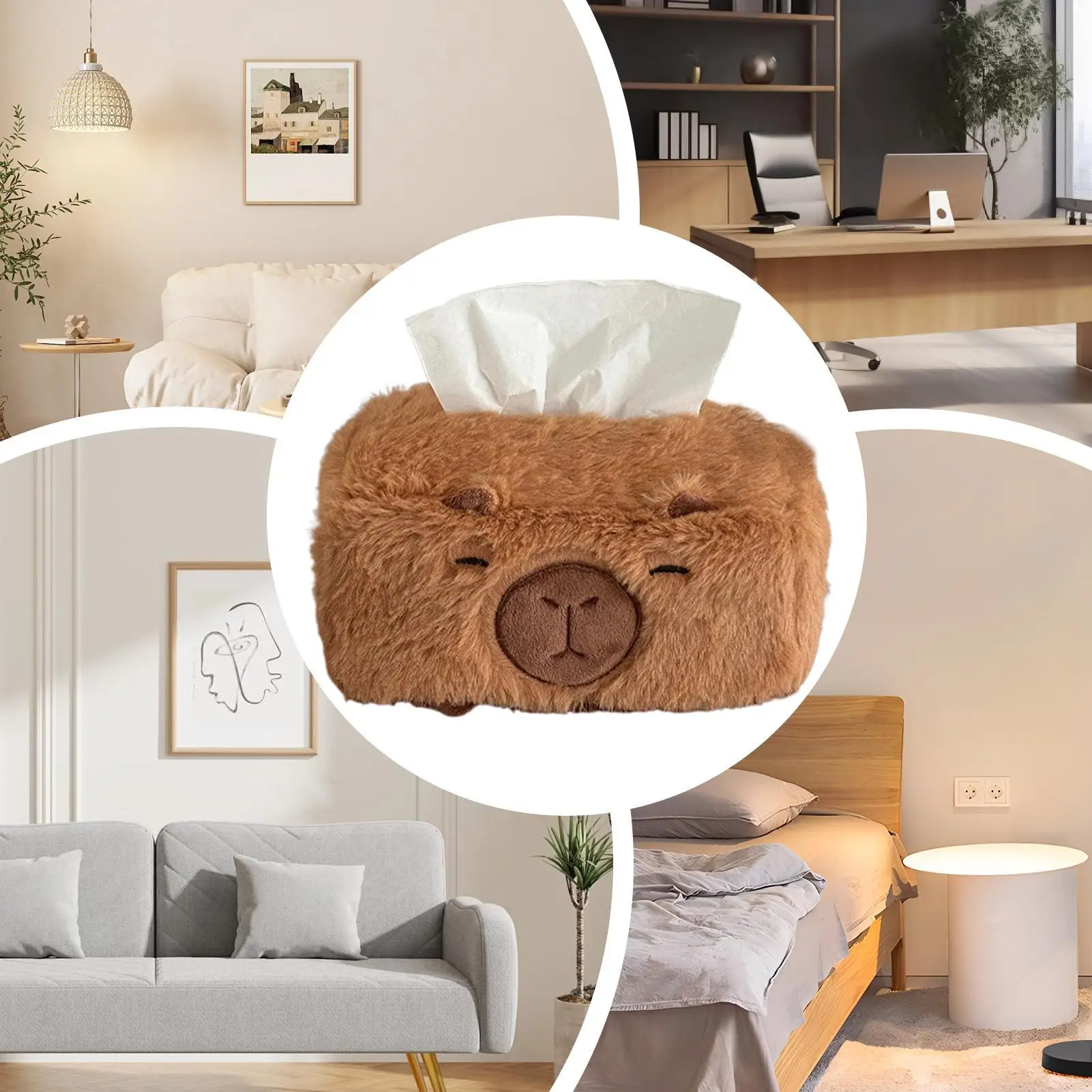 Niedliche Capybara-Plüsch-Taschentuchbox, praktischer Papierhandtuchhalter im Cartoon-Stil, Aufbewahrung für Küche und Zuhause – Detail 7