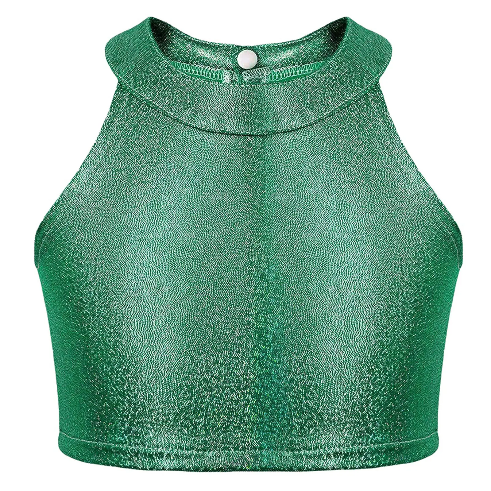 Crop Top Danza Hip Hop Bambina – Metallic Shiny Argento Per Saggi E Gare
