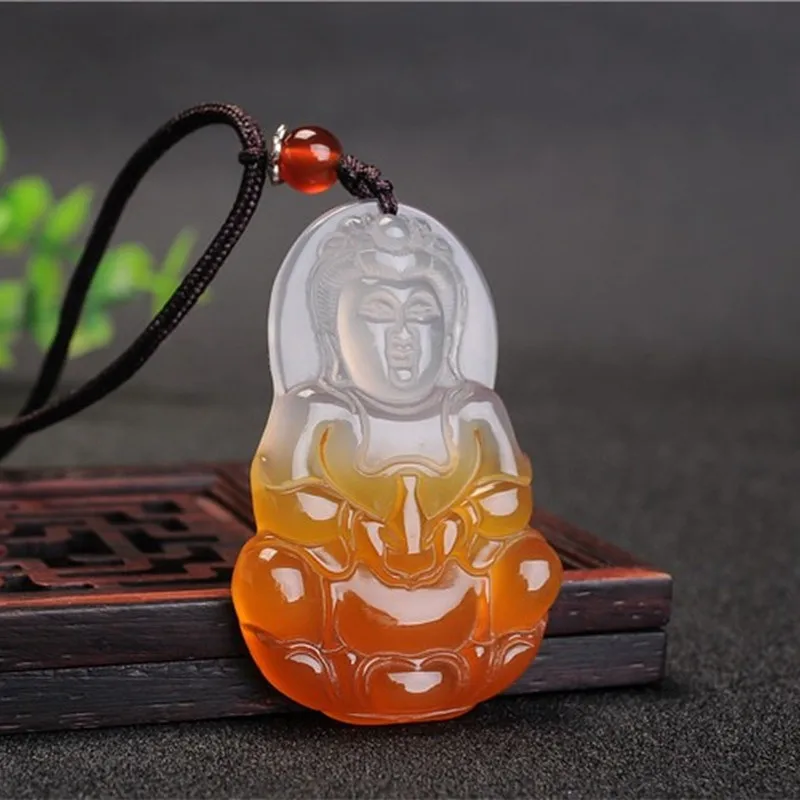 

Chinese Natural Chalcedony Hand Carved Guanyin Buddha Jade Pendant Fashion Jewelry Chalcedony Lovers Necklace The Parent Trap