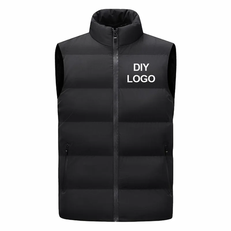Men's Sleeveless Vest Stand Collar Thicken Jacket Down Windproof Winter Coat Custom Printing Company Brand Diy Logo Warm Vest 3