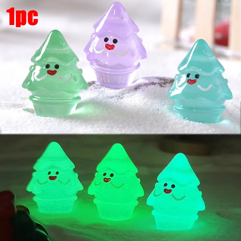 

1Pc Cute Luminous Tree Christmas Ornament Plants Micro Landscape Glowing Miniature Statue Potted Mini Garden Accessories