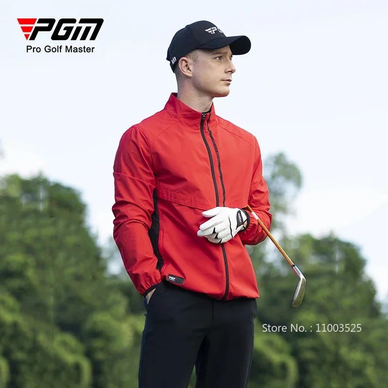 PGM Waterproof Golf Jacket for Men Windproof Golf Coat Sunscreen Thin Sports Outwear Full Zipper Sports Tops Stand Collar Wear