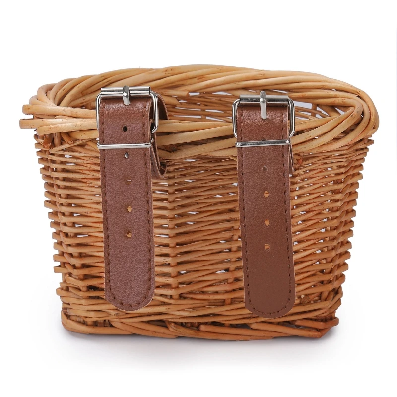 Bicycle Basket for Kids Bike Scooter Baskets with 2 Leather Straps  Detachable Wicker D-shaped Handmade Storage Basket - AliExpress