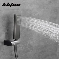 ปืนสีเทา Thermostatic อ่างอาบน้ำก๊อกน้ำห้องน้ำน้ำตกฝักบัวชุดทองเหลือง Handshower แรงดันวาล์วผสมน้ำ 3