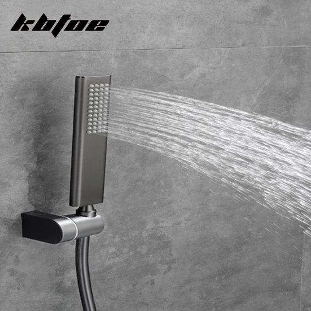 ปืนสีเทา Thermostatic อ่างอาบน้ำก๊อกน้ำห้องน้ำน้ำตกฝักบัวชุดทองเหลือง Handshower แรงดันวาล์วผสมน้ำ 3