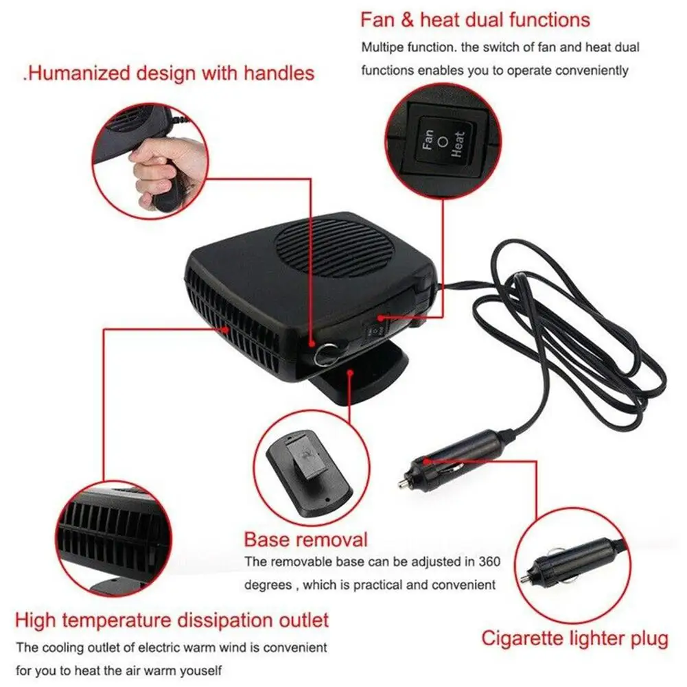 200W 12V/24V Portable Fan 2 IN Heating Heater Auto Coog Electric Car Windshield Defroster 1 Anti-Fire_voghion.com