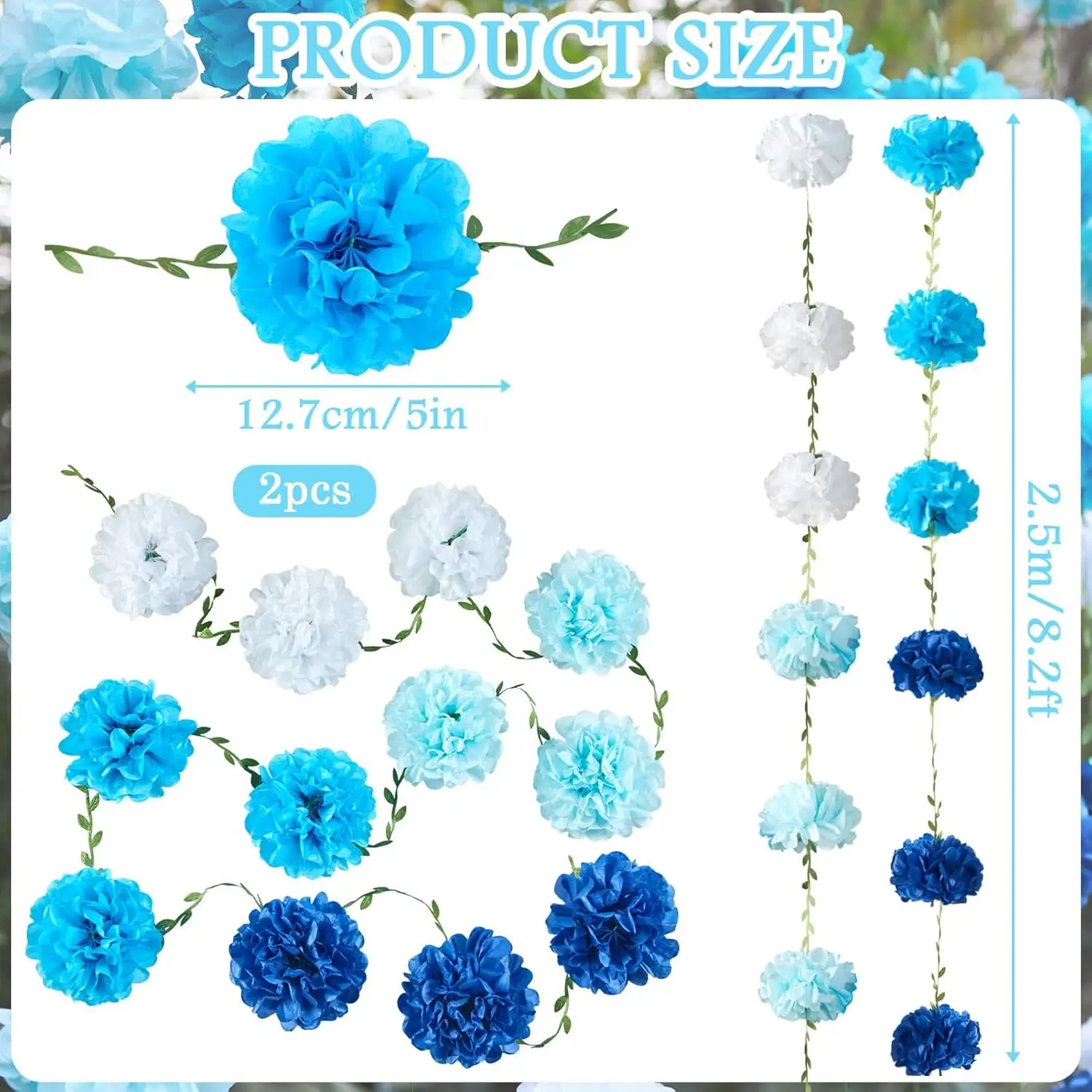 Seidenpapier Pom Pom Girlanden, Papierblumen für Geburtstagsdekorationen, Babyparty, Hochzeitsverlobung, Brautparty – Detail 17
