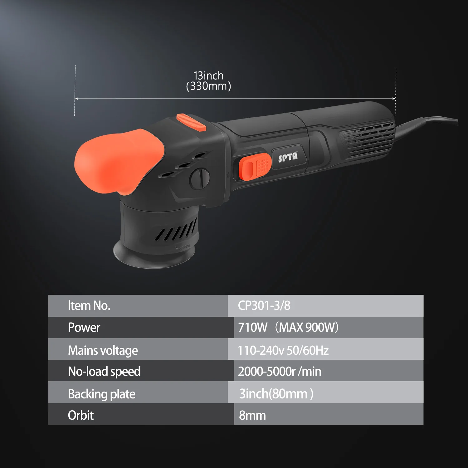 SPTA CP301 3" Car Dual Action Polisher New Model 80mm 710W Electric Mini Car Polisher 8mm 9mm 12mm for Car Detailing Polishing