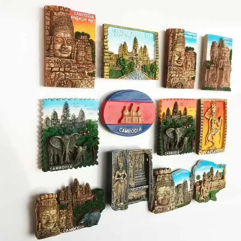 Magnete Frigorifero 3D Angkor Wat Cambogia - Souvenir Di Viaggio In Resina Fatta A Mano - Regalo Ricordo Per Collezionisti - 7x5 Cm