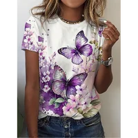 T-shirt col rond imprimé papillon 3d pour femme, haut à manches courtes, surdimensionné, à la mode, été, 2024 6