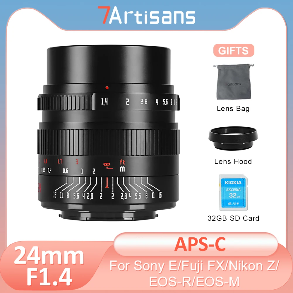 

7Artisans 24mm F1.4 Large Aperture Mirrorless Camera Lens for Canon EOS M Nikon Z Sony E Canon RF Fuji FX M43 Mirrorless Camera