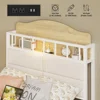 Twin Bed Frame with Guardrail & Bedside Caddy,Multifunctional Headboard with Charging Station,Metal Platform Bed, White 4