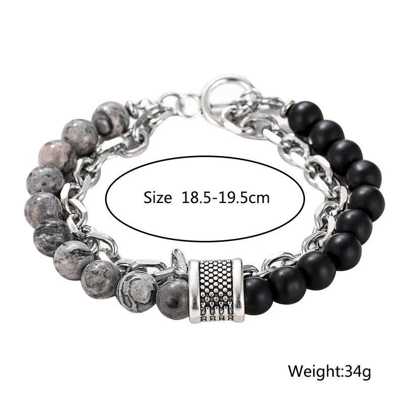 1 PCs Fashion Punk Frosted Stone Chain Geometric Double Layer Wear High Sense Trend All-Match Beaded Bracelet