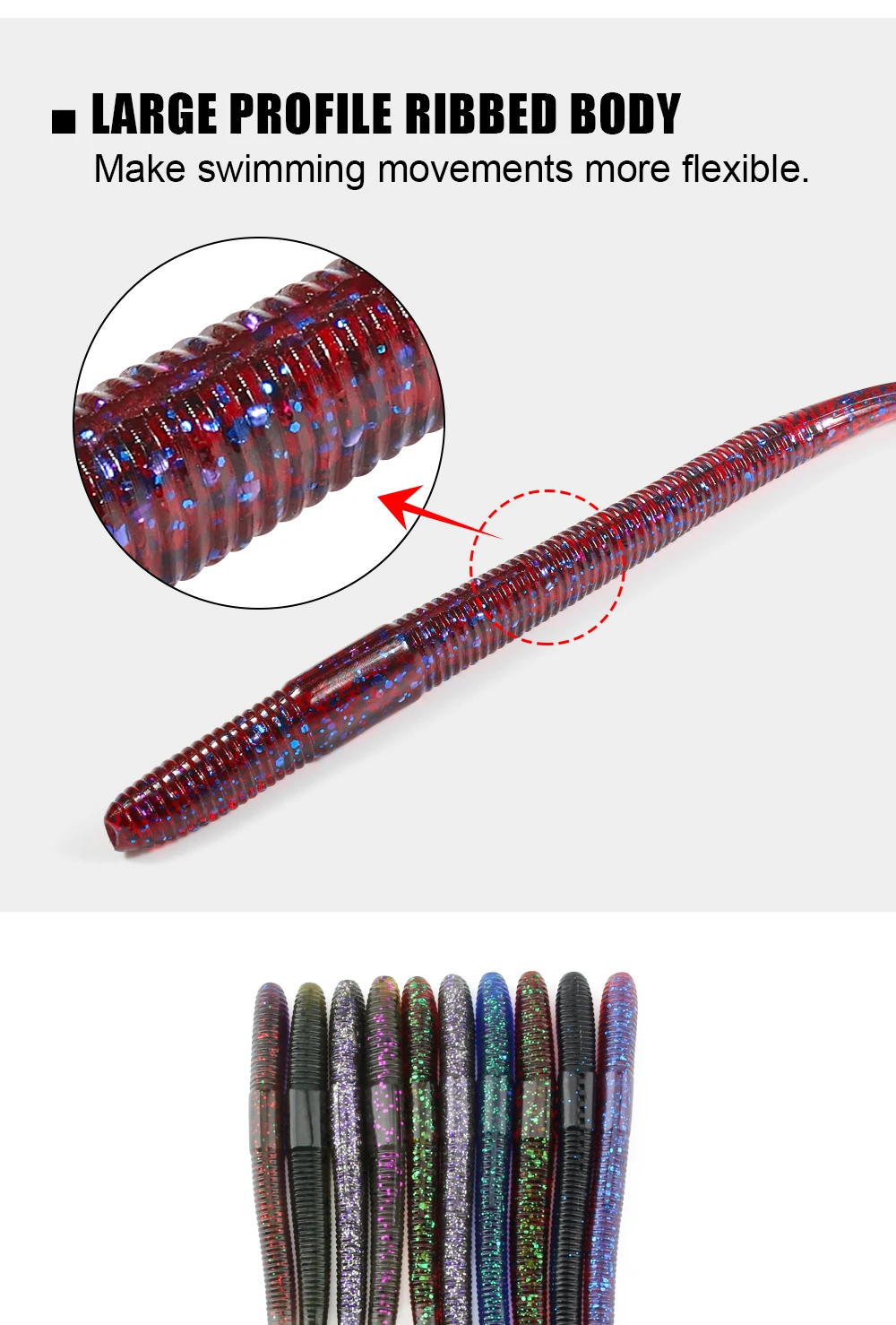 Spinpoler Weicher Angelköder, Wurm, langer Schwanz, 20,3 cm, 25,4 cm, doppelte Farbe, Regenwurm, Silikon, künstlicher Köder, Barsch, Salzwasser-Angelgerät – Detail 7