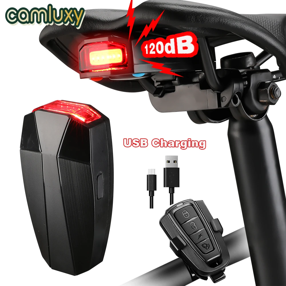 Camluxy Waterproof Bicycle Burglar Alarm Taillight USB Charge Smart Brake Sensing Remote Control 3 Flash Mode 120DB Volume bicycle alarm security system security alarm wireless alarm smart siren alarm