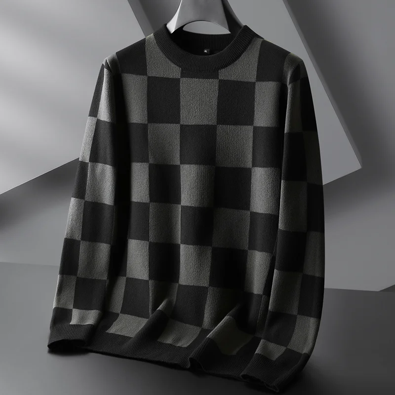 thumbnail image 1 of Suéter a cuadros estilo inglés para hombre, jersey holgado de manga larga, informal, para Navidad, otoño e invierno, 6XL, 8XL, 7XL, 2023, 1 of 5