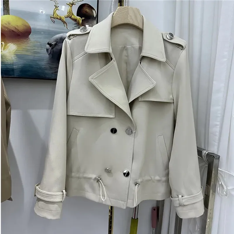 

2023 New Spring Autumn khaki Trench Coat Women Loose Short Suit Double-Breasted Basic Coat Fashion Windbreaker Female Outerwear