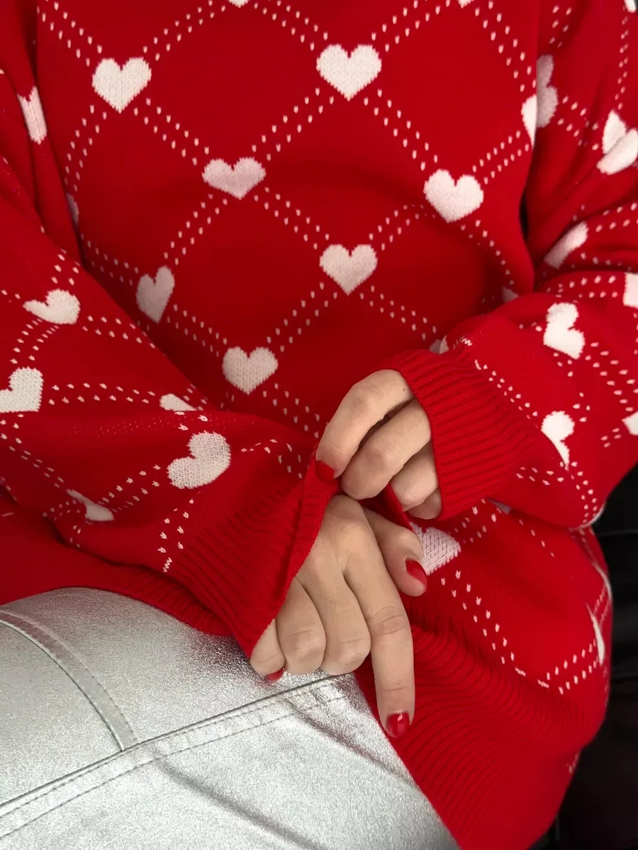 Autumn Printed Knitwear Pullover For Women Casual Patchwork Long Sleeve Contrast Loose Top Clothes Female Knit Pullover