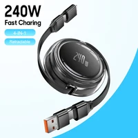 240W 4 in 1 Fast USB C Cable for iPhone 16/15 Retractable Portable USB Type C Charger Cable For MacBook Pro Samsung Laptops